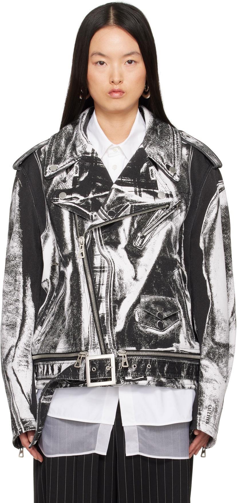Jakke Jean Paul Gaultier Jean Paul Gaultier Trompe-L’Œil Perfecto Denim Jacket Hvid | 25/33-F-BL055I-C569-0001