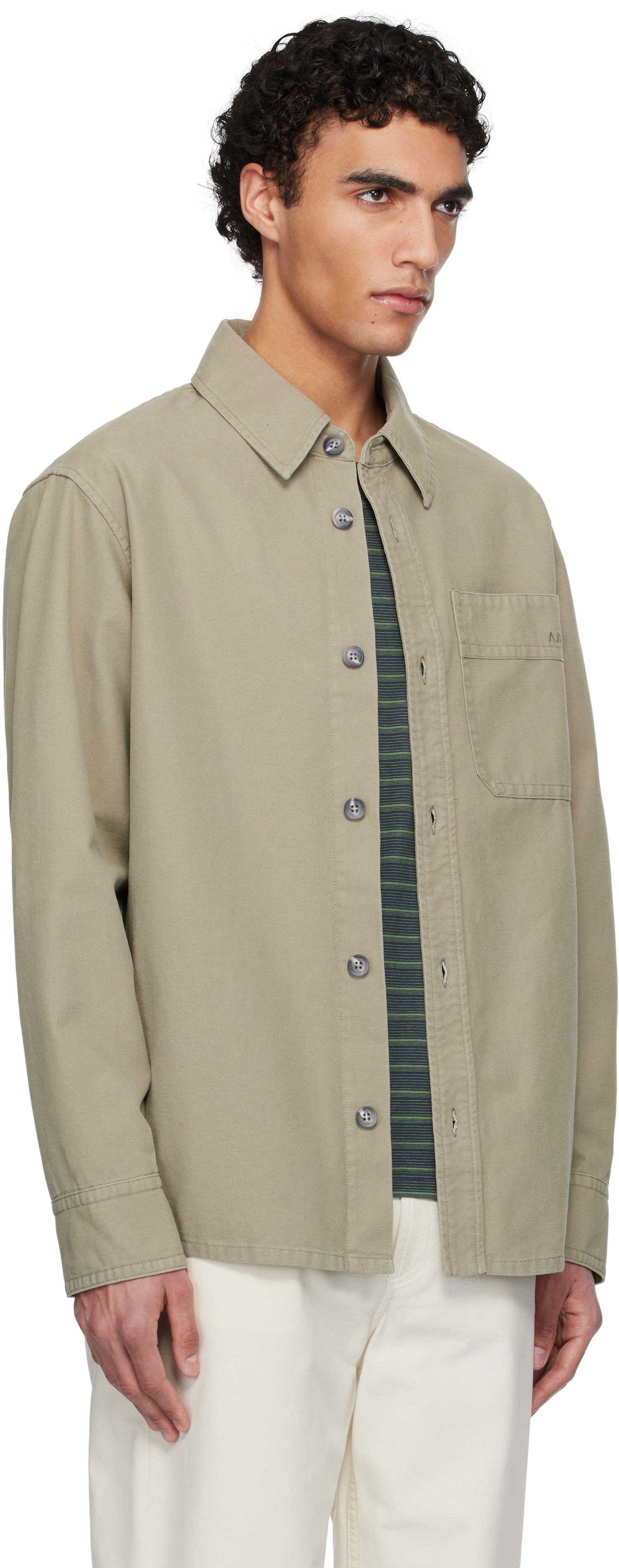 Skjorte A.P.C. A.P.C. Basile Chest Pocket Overshirt Beige | COGBJ-H02918, 1