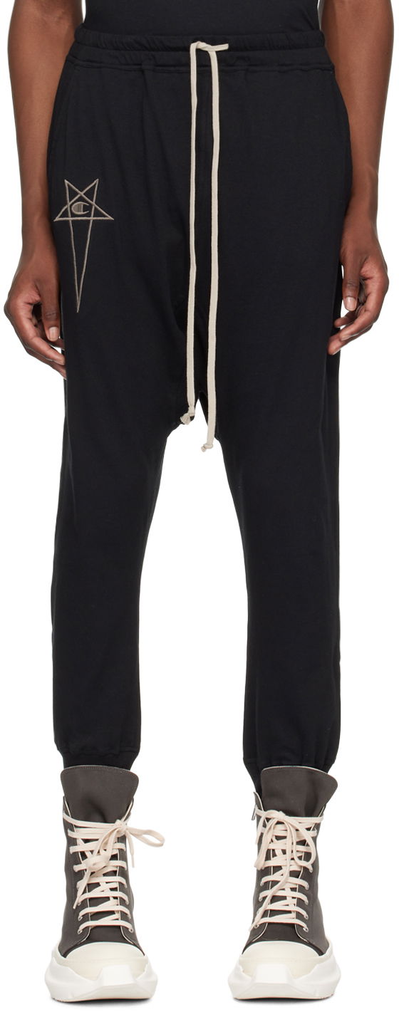 Joggingbukser Rick Owens Sweatpants With Embroidered Logo Sort | CM01D9244 CHJER