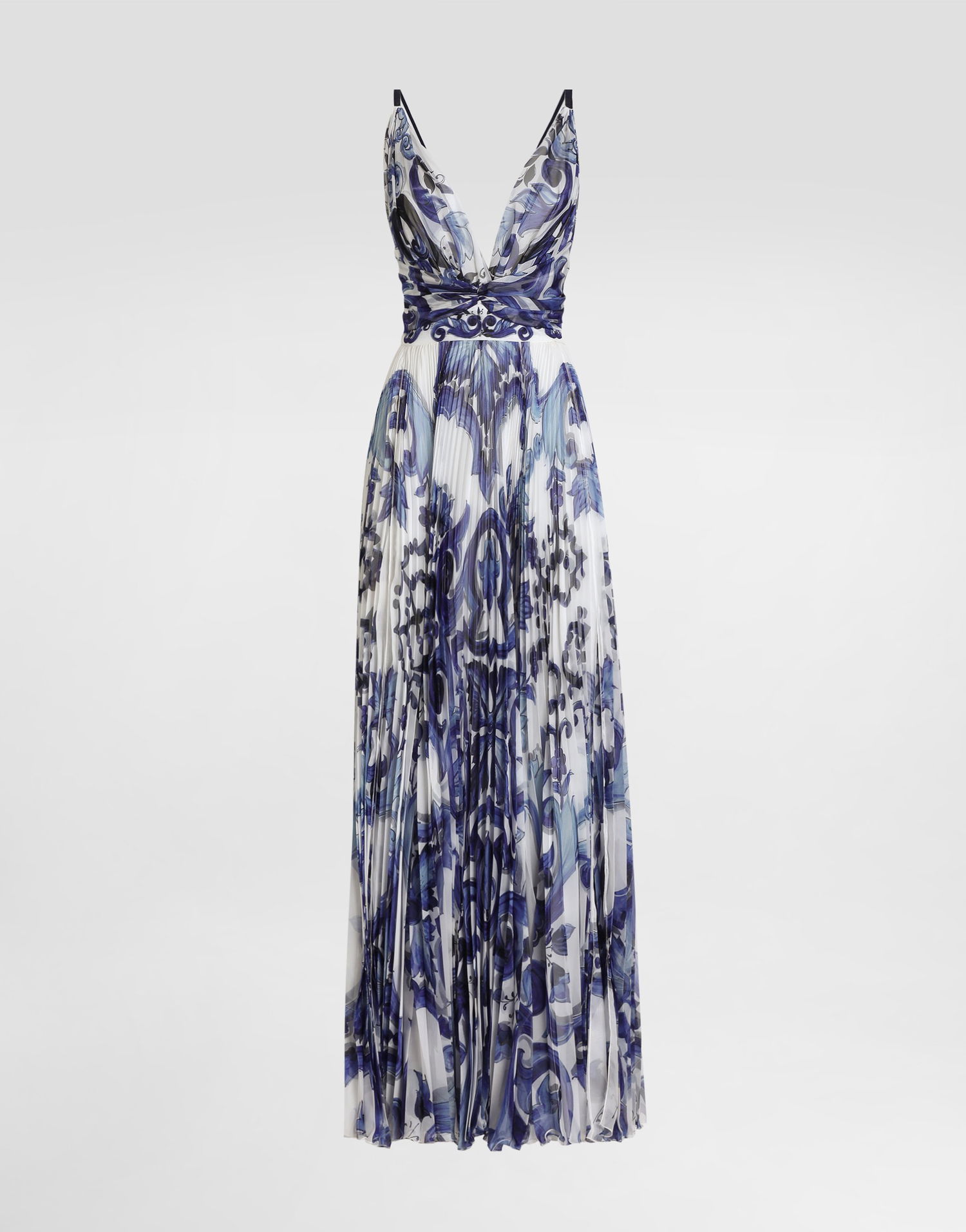 Kjole Dolce & Gabbana Dolce & Gabbana Majolica-Print Pleated Chiffon Dress Blå | I6KH6WFSSK7HX3TN, 0