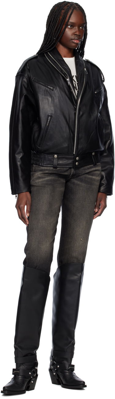 Bomberjakke R13 R13 Zip Collar Motorcycle Leather Jacket Sort | R13WR344-R450B, 3