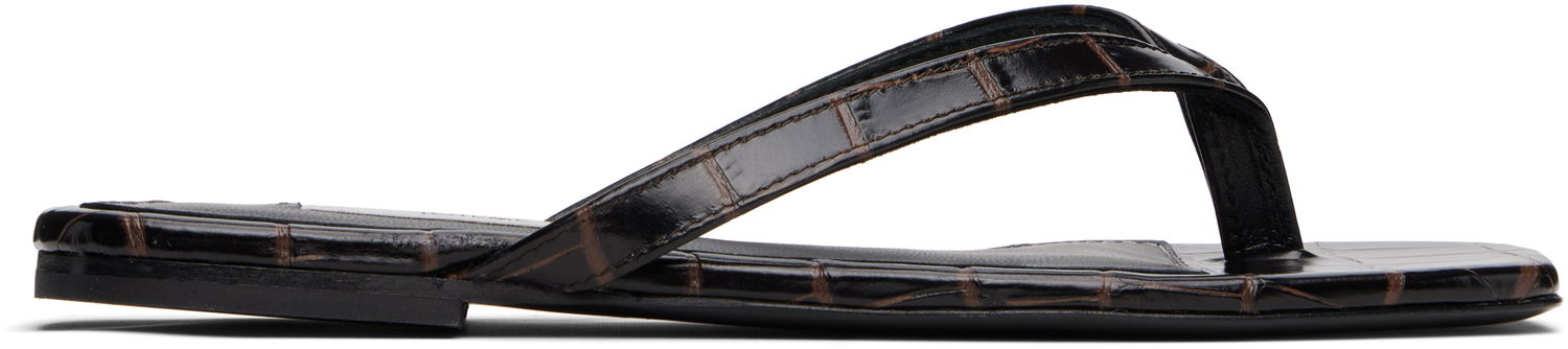 Tøj TOTEME TOTEME Croco-Embossed Flip-Flops Sort | 252-WAS4557-LE0076, 0