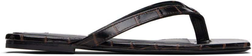 Tøj TOTEME TOTEME Croco-Embossed Flip-Flops Sort | 252-WAS4557-LE0076