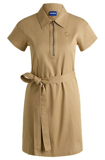 Kjole BOSS HUGO Zip-Neck Mini Dress Beige | 50538397