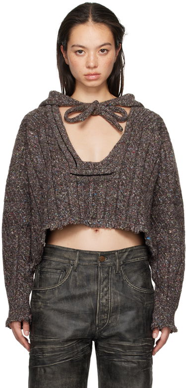 Sweater Ottolinger Ottolinger Knit Open Collar Cropped Hoodie Brun | 1070203521, 0