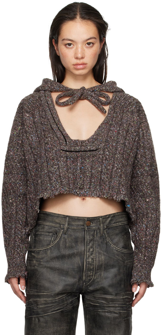Sweater Ottolinger Ottolinger Knit Open Collar Cropped Hoodie Brun | 1070203521