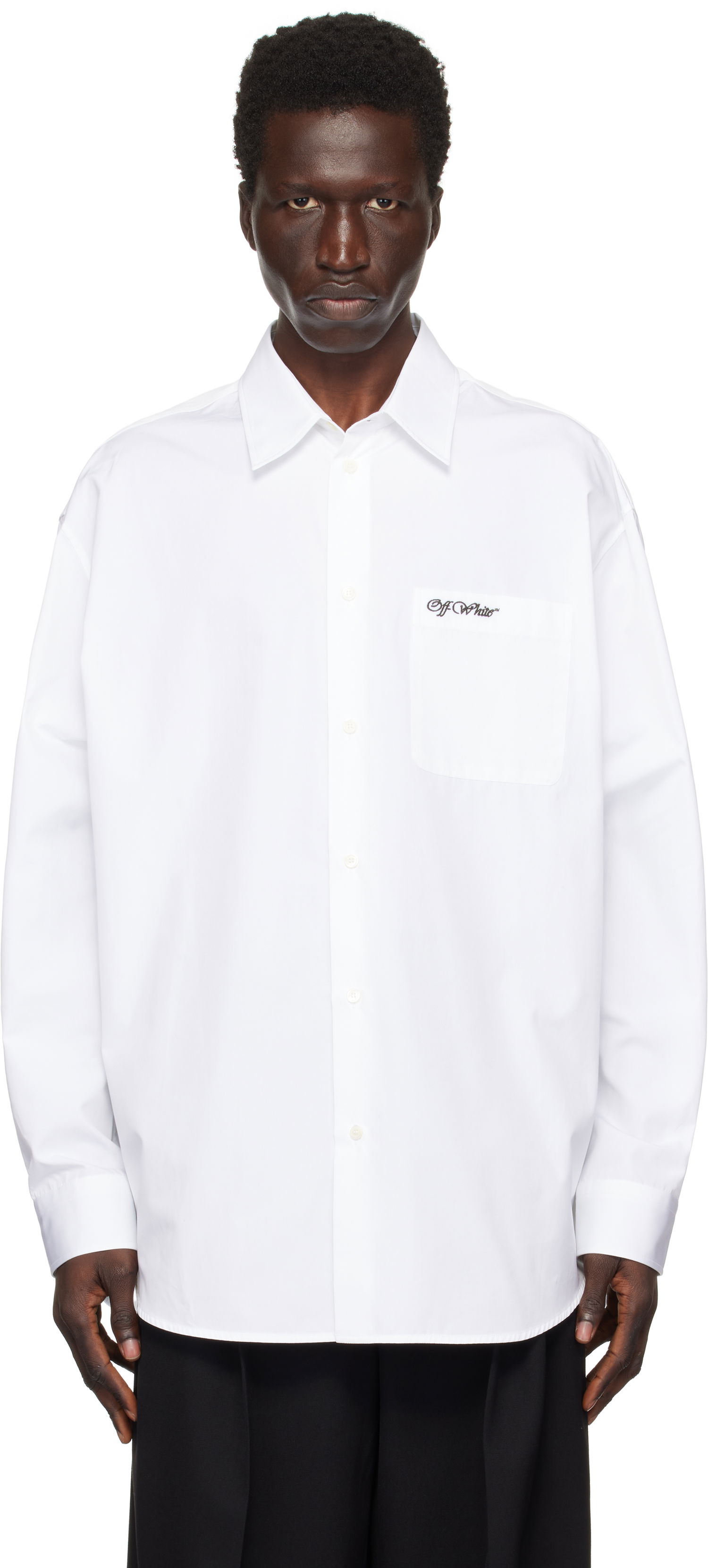Skjorte Off-White Oversized Popeline Shirt Hvid | OMGE004F24FAB0010110, 0