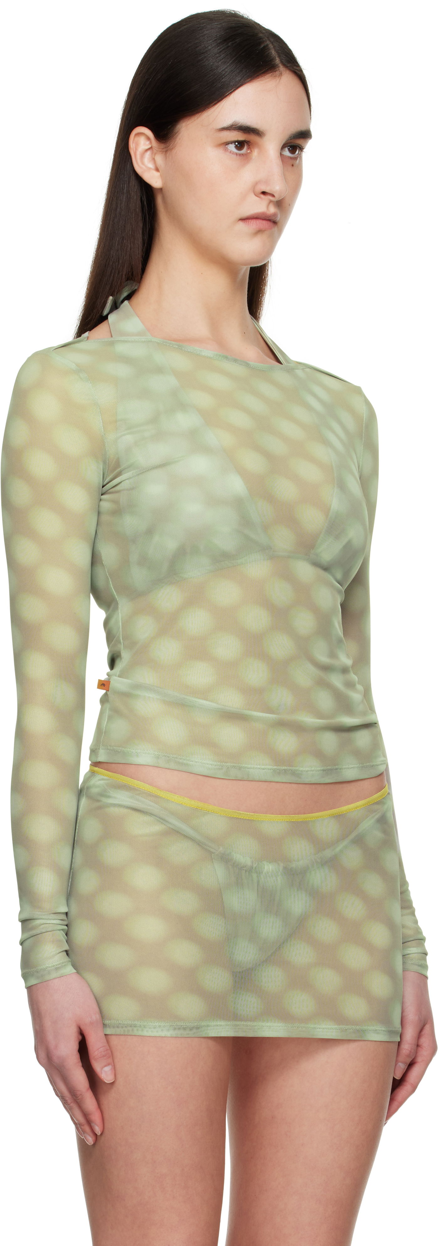 Træningsdragt Miaou Miaou Amelia Semi-Sheer Long Sleeve T-Shirt Grøn | 7183PM2MBD, 1