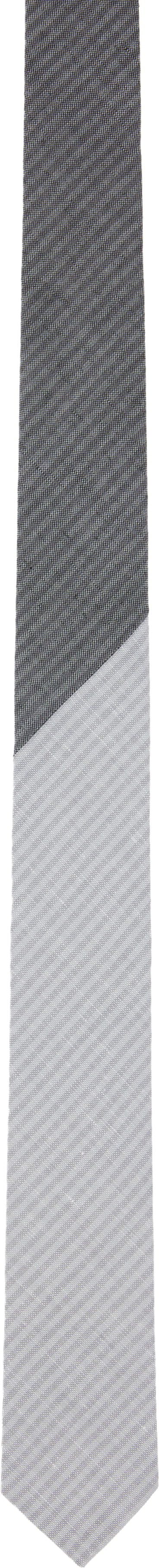 Tørklæde Thom Browne Thom Browne Tonal University Stripe Linen Cotton Tie Grå | MNL039C-F0940, 0