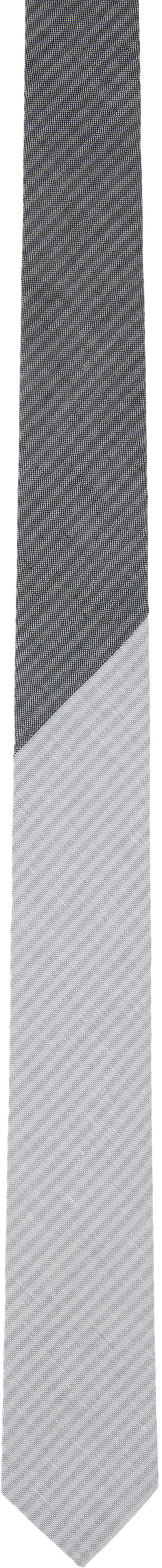 Tørklæde Thom Browne Thom Browne Tonal University Stripe Linen Cotton Tie Grå | MNL039C-F0940