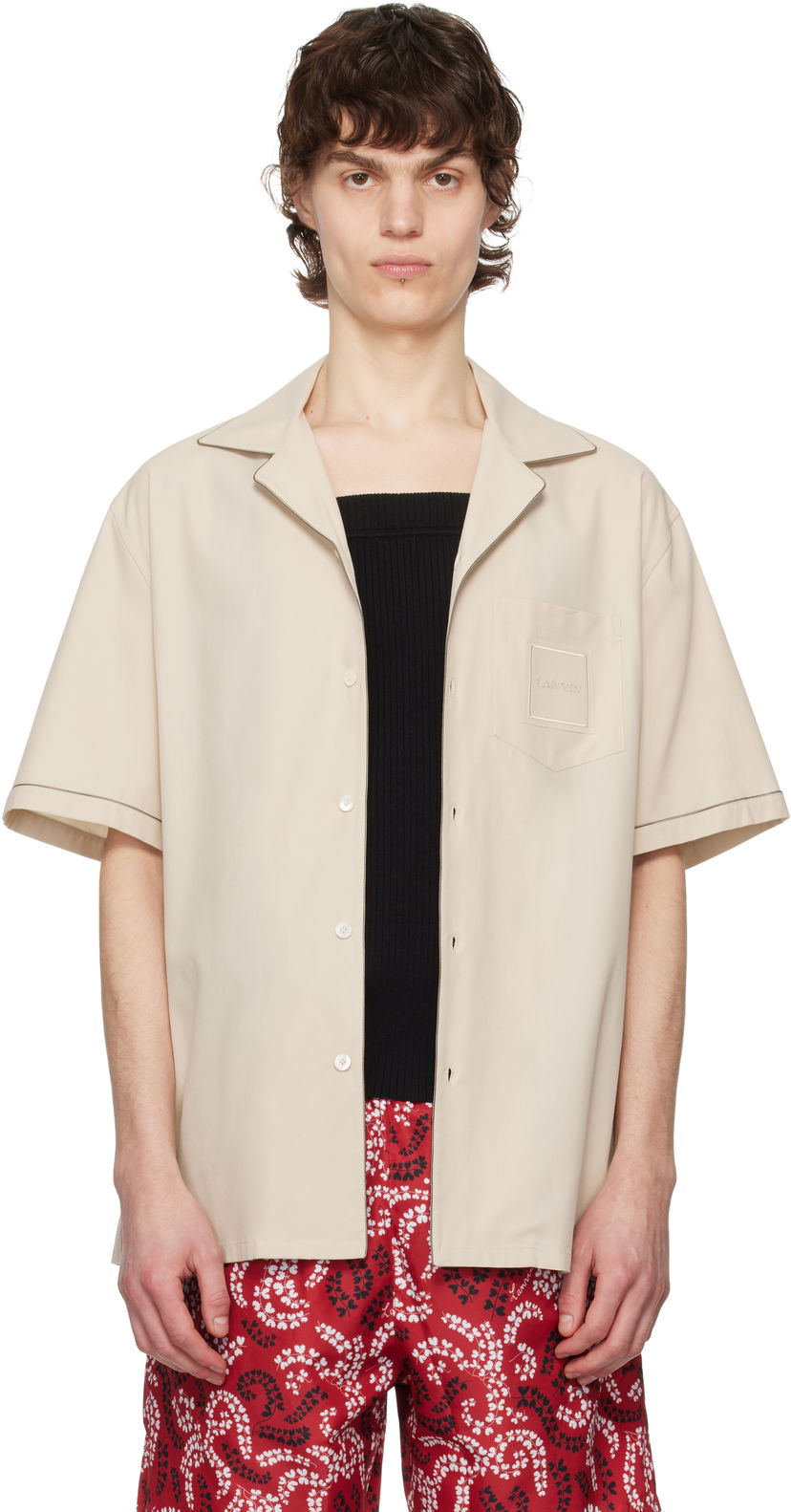 Skjorte LANVIN Lanvin Fluid Bowling Shirt Beige | RM-SI0119-6037-P25