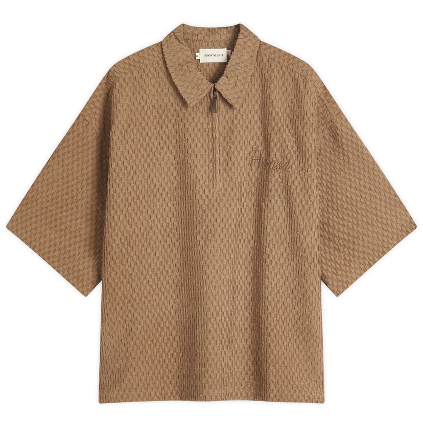 Polo skjorte Honor The Gift Textured Knit Zip Polo Brun | HTG250133-BRN