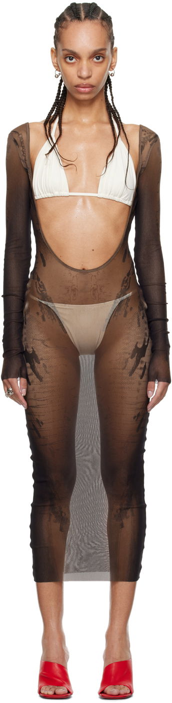 Kjole Jean Paul Gaultier Jean Paul Gaultier Shayne Oliver Edition Mesh Midi Dress Brun | 24/27-F-RO180-T550-6700, 0