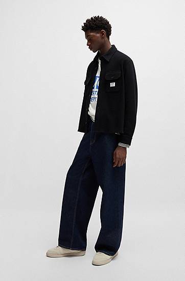 Skjorte BOSS Oversized Cotton Blend Shirt Sort | 50534184, 1