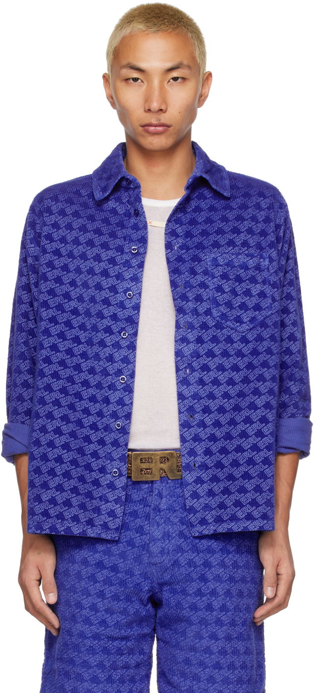 Skjorte ERL Printed Corduroy Button-Up Shirt Blå | ERL05B001