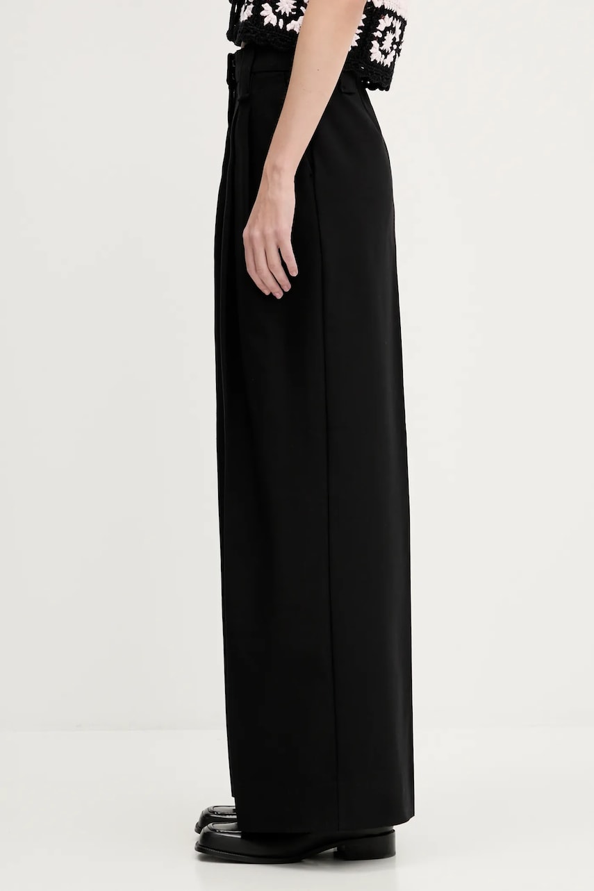 Bukser GANNI GANNI Heavy Cotton Tailoring High Waist Wide Leg Trousers Sort | W0246, 1