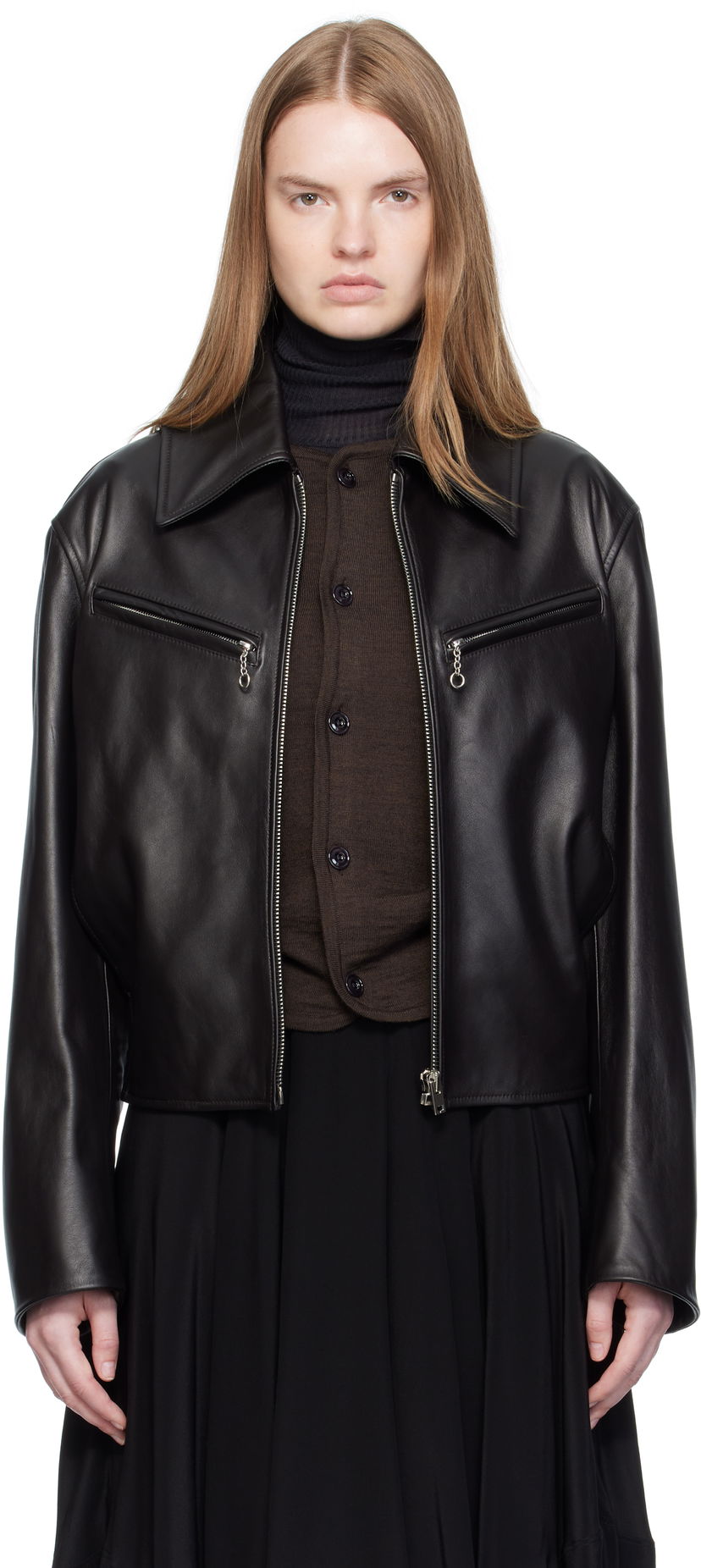 Jakke LEMAIRE Lemaire Boxy Leather Blouson Jacket Sort | OW1159 LL0147