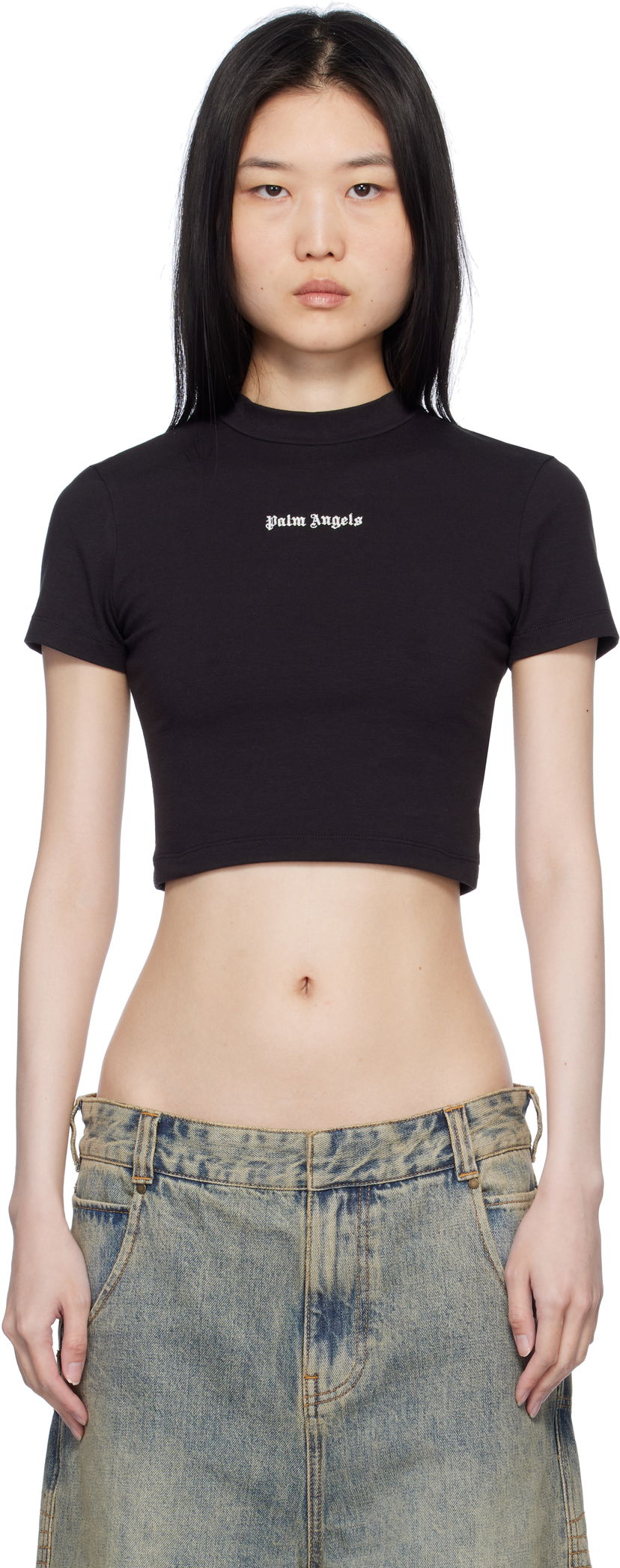 Crop top Palm Angels Classic Logo Crop T-Shirt Sort | PWAA074C99JER0011003