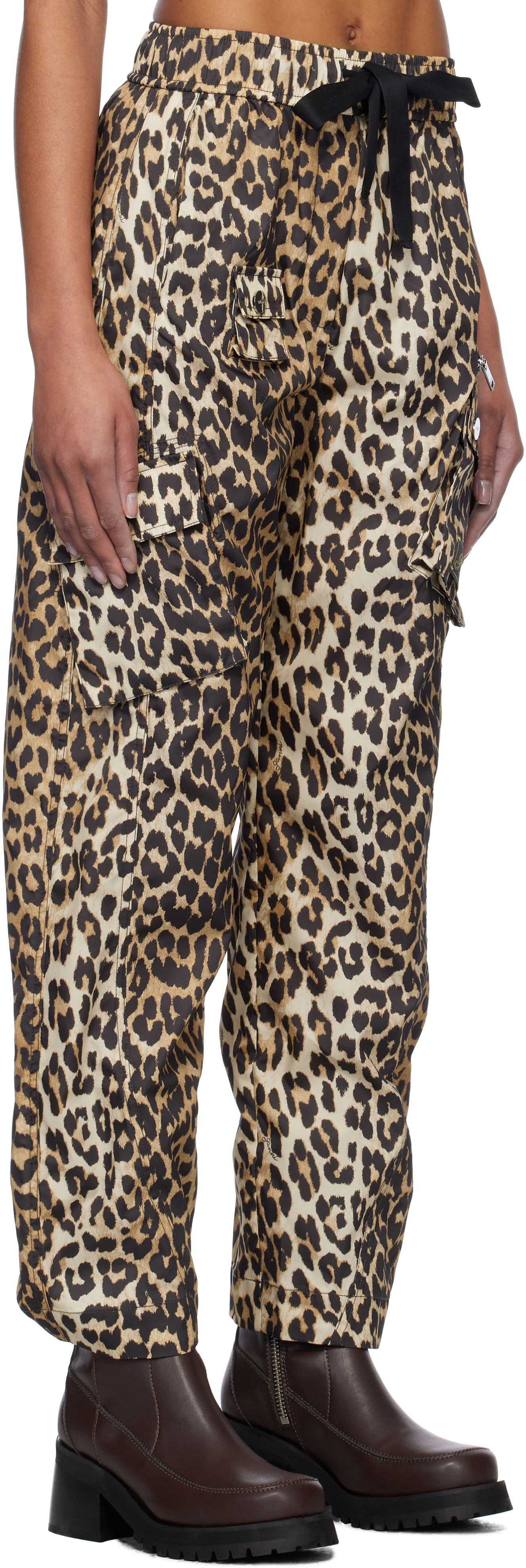 Cargo bukser GANNI GANNI Duchesse Nylon Cargo Pants Beige | W0477, 1