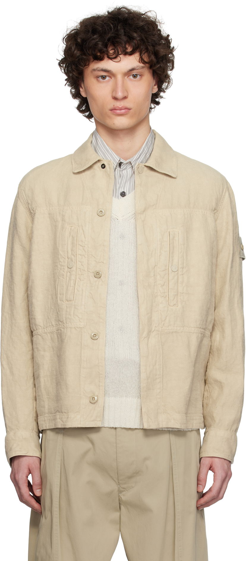 Frakker Stone Island Stone Island Diagonal Linen Overshirt Beige | K1S15 1200010 S00F8