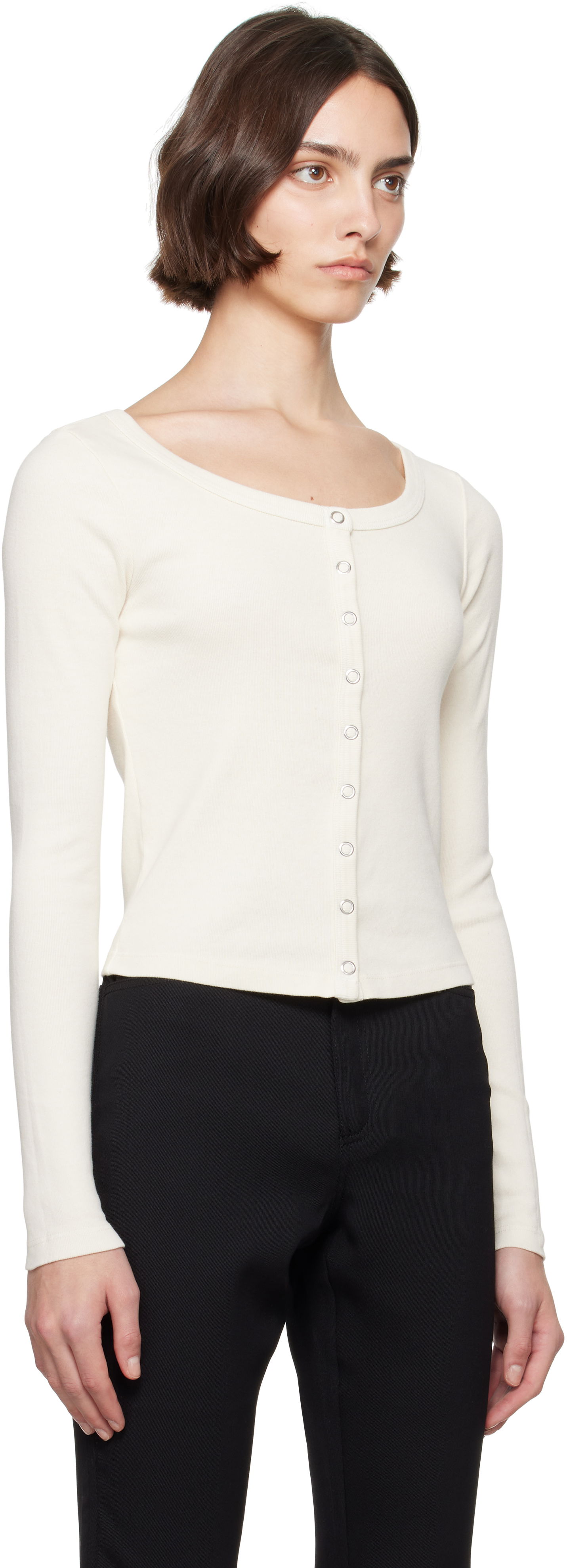Sweater RE/DONE Re/Done Hanes Edition Scoop Neck Long Sleeve Top Hvid | 787-02WSCNKCD, 1