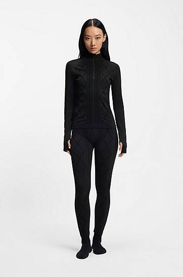 Sweater BOSS Ski zip-neck base-layer top with diamond pattern knit and thumbholes Sort | 50544394, 1