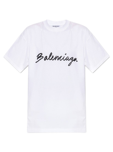 T-shirt Balenciaga Script Logo T-shirt Hvid | 612965TMVB49040