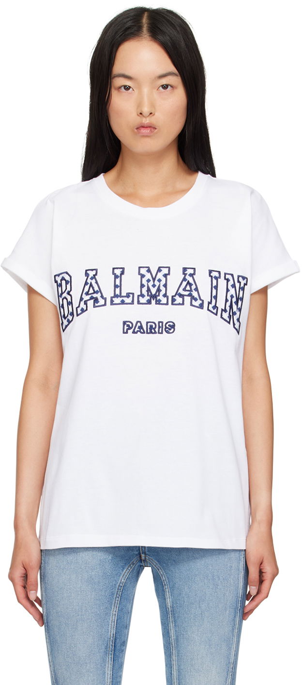 T-shirt Balmain Lettering T-Shirt Hvid | DF0EF010BC83