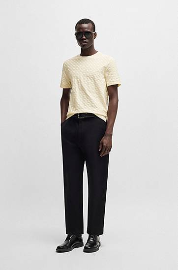 T-shirt BOSS BOSS Monogram-Jacquard Mercerized Cotton T-Shirt Beige | 50537131, 1