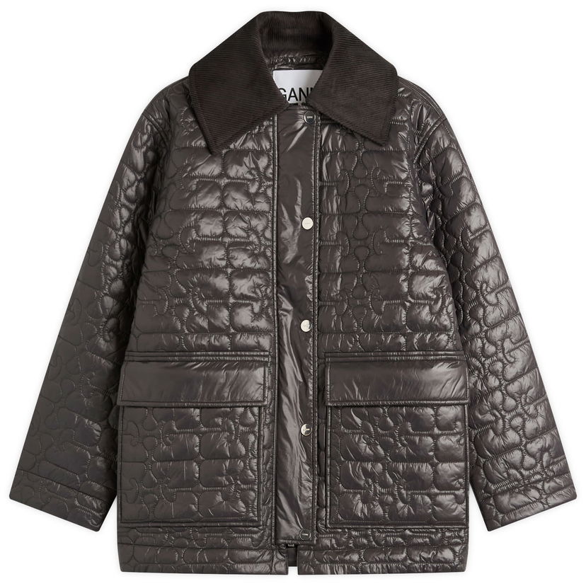 Jakke GANNI GANNI Shiny Quilt Midi Jacket Sort | W0343-252