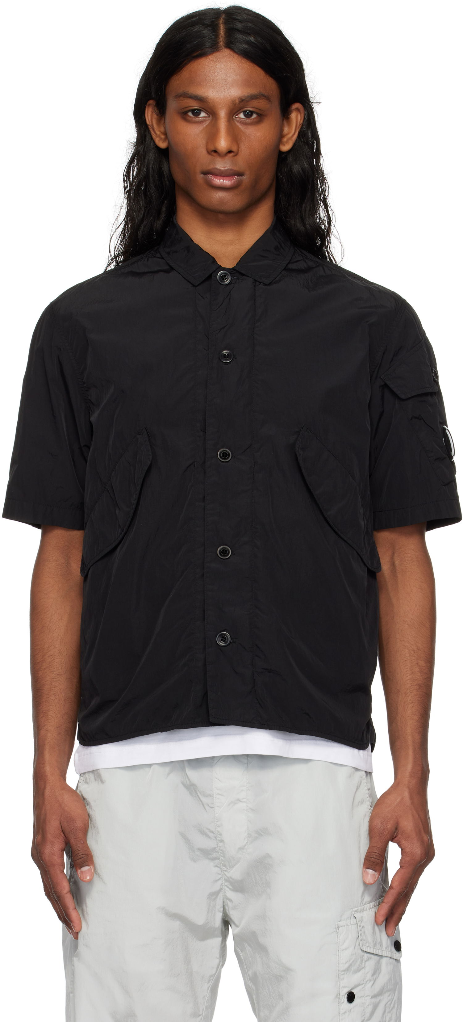 Skjorte C.P. Company C.P. Company Chrome-R Short Sleeve Shirt Sort | 18CMOS035A-005904G, 0