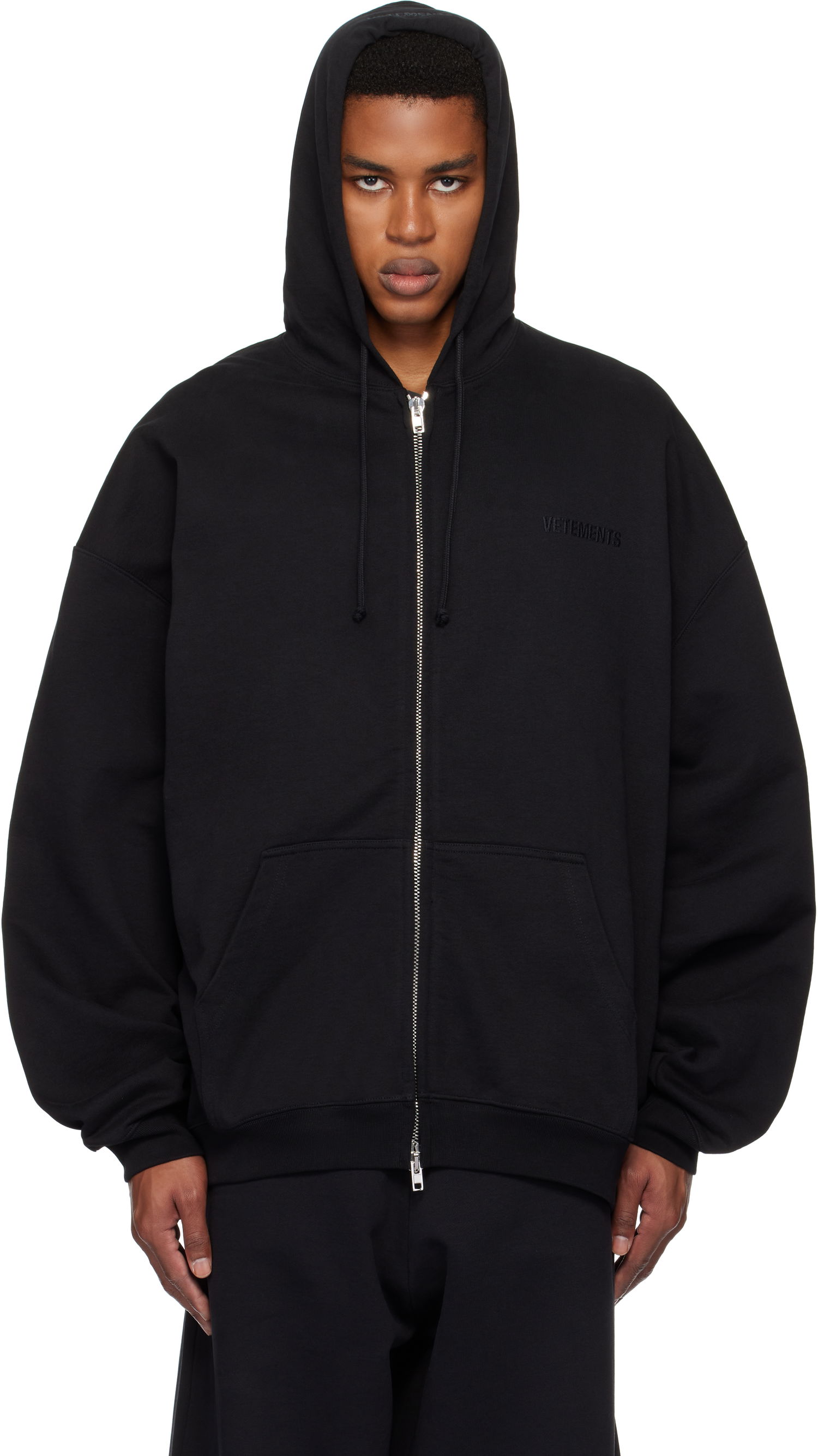 Sweatshirt VETEMENTS Embroidered Logo Oversized Zip-Up Hoodie Sort | UA66HD810B, 0