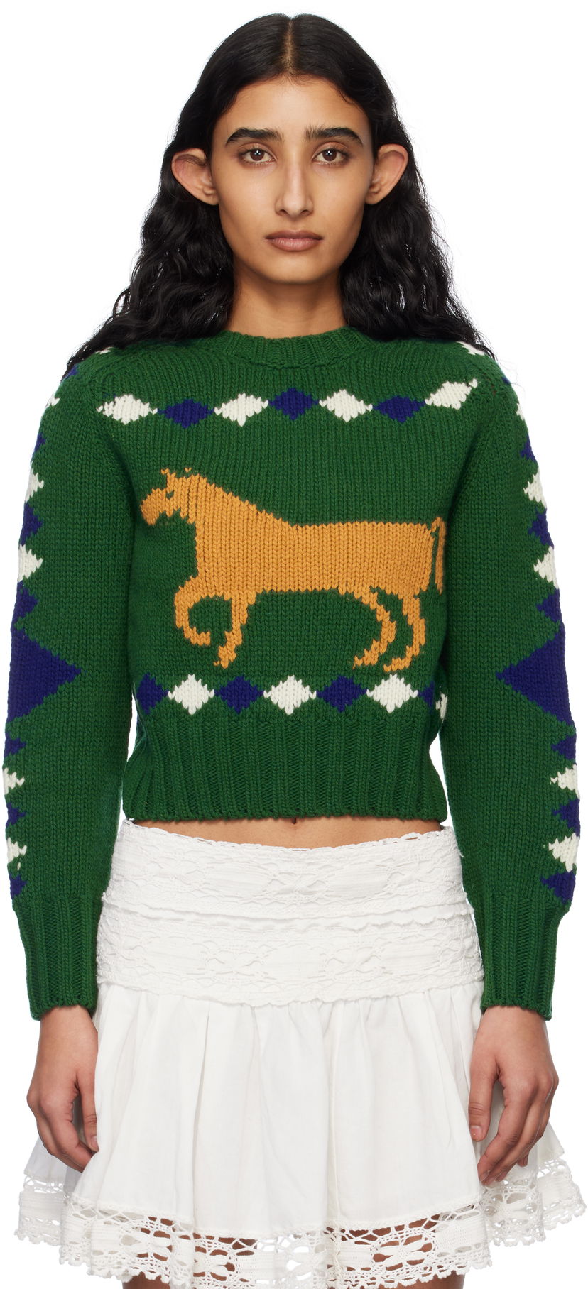 Sweater Bode Bode Diamond Corral Knit Sweater Grøn | WRS25KT015