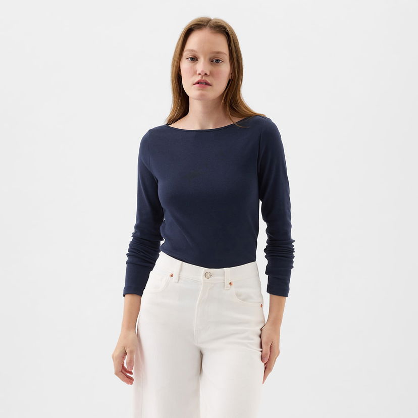T-shirt GAP Longsleeve Modal Bateau T-Shirt Navy Uniform Mørkeblå | 540606-00