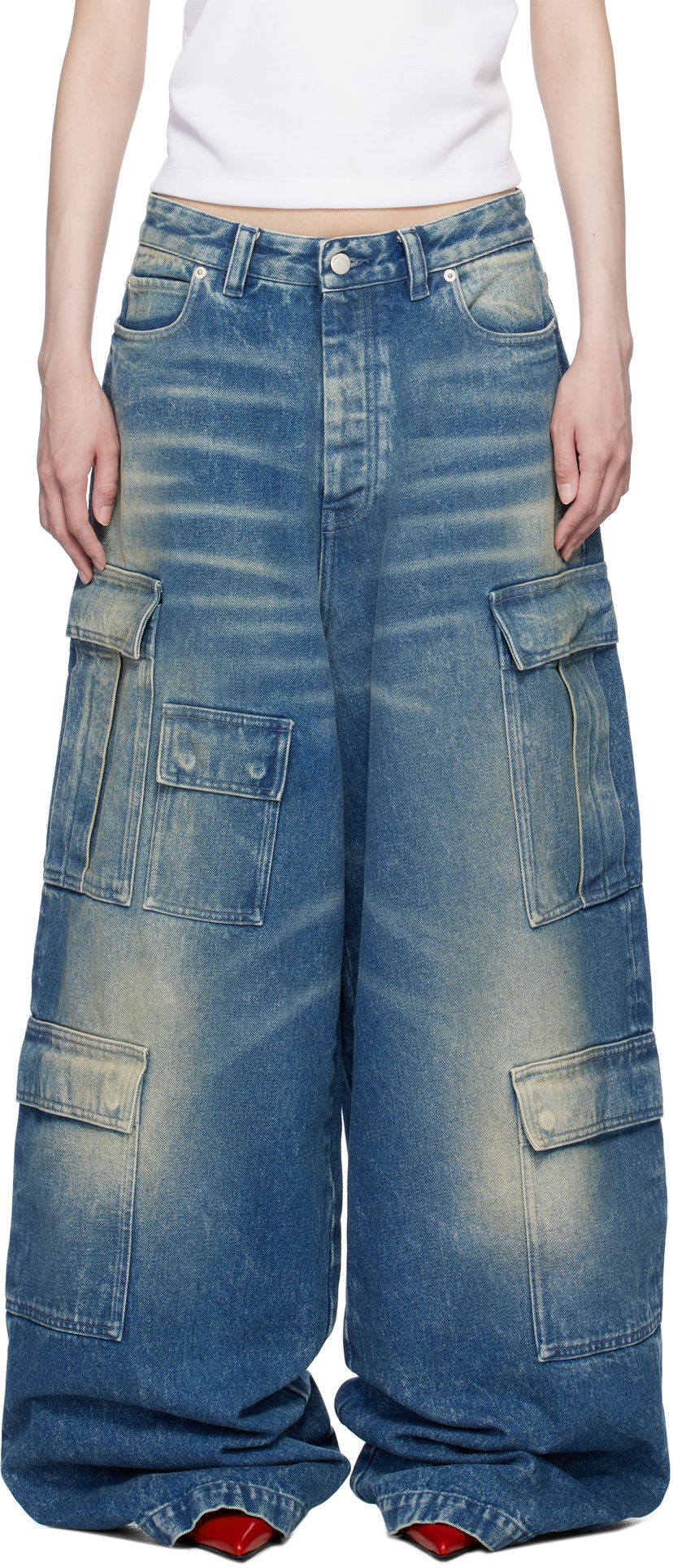 Cargo bukser Ambush Vintage Wash Denim Cargo Pants Blå | BWYB003F24DEN0014400