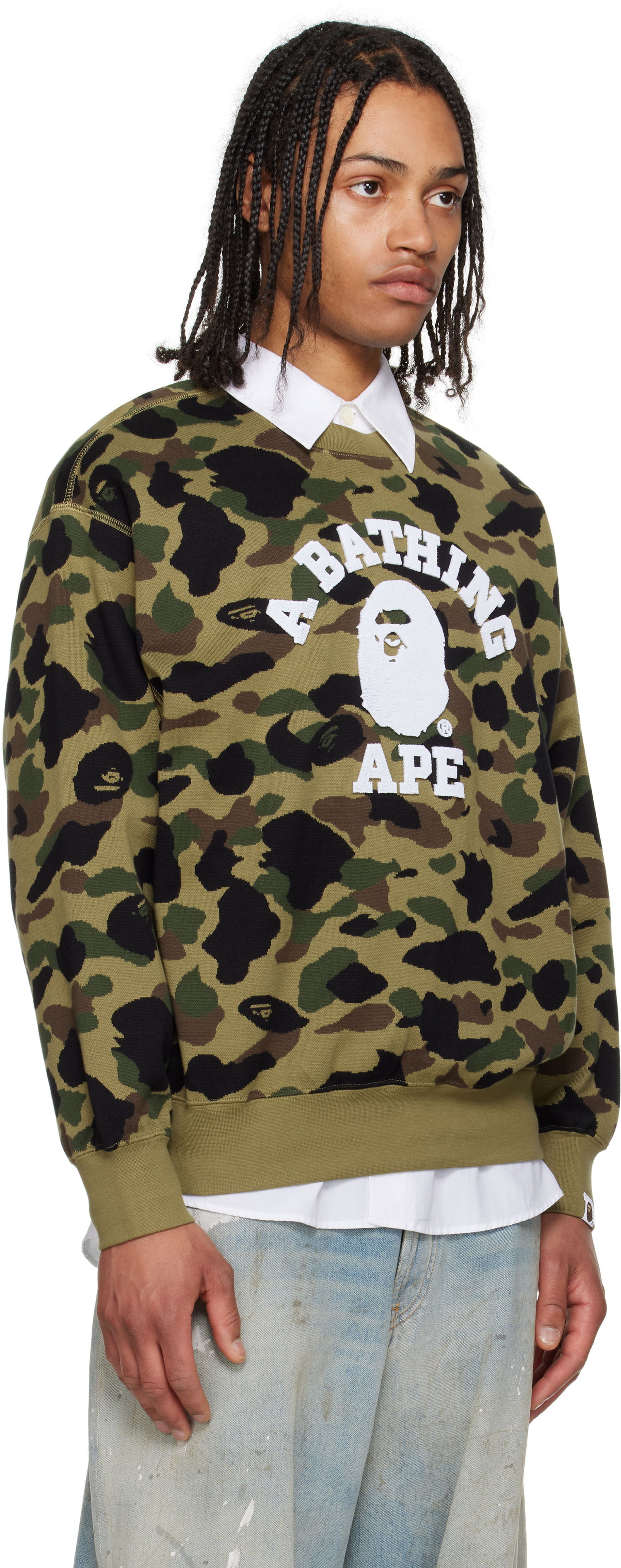 Sweater BAPE A Bathing Ape 1st Camo Jacquard College Sweatshirt Grøn | 001SWL301307M, 1