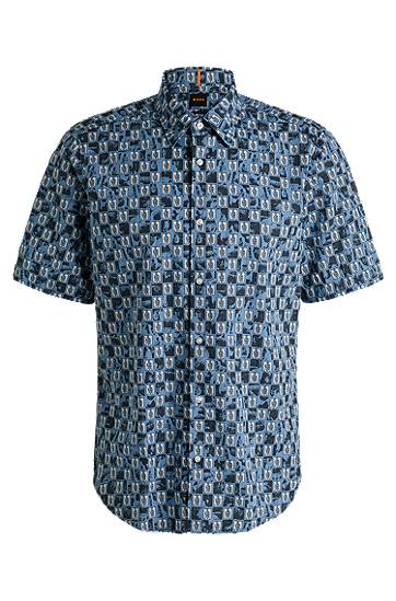 Skjorte BOSS Regular Fit Printed Cotton Poplin Shirt Blå | 50537372