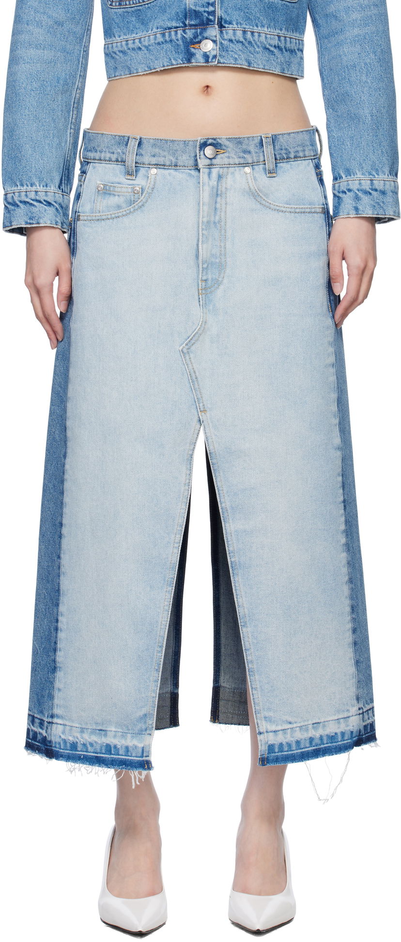 Nederdel Stella McCartney Stella McCartney Contrast Panel Denim Midi Skirt Blå | 6D03453SQH10