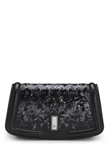 Håndtaske BOSS Ariell leather clutch bag with sequin embellishments Sort | 50552155, 0
