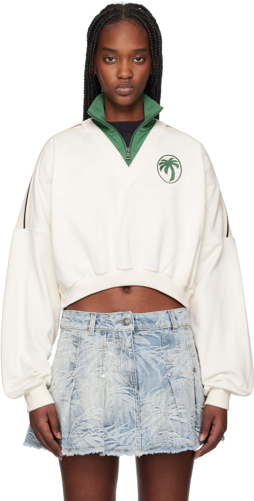 Sweater Palm Angels Palm Angels Oval Palm Cropped Sweatshirt Hvid | PWBA055S25FLE0010357