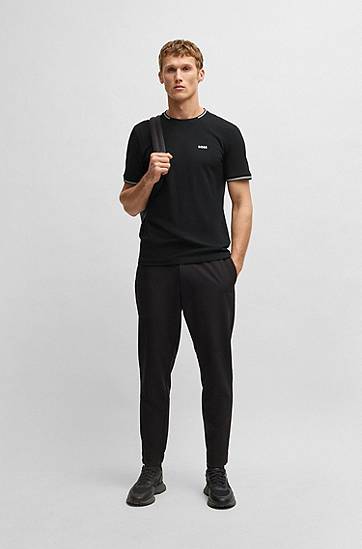 T-shirt BOSS Stretch-Cotton T-Shirt with Stripes and BOSS Logo Sort | 50521245, 1