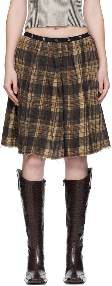 Nederdel R13 Reversible Plaid Midi Kilt Skirt Brun | R13WR468-R582B, 0