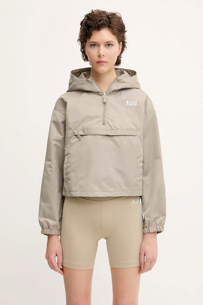 Jakke Sporty & Rich Sporty & Rich Sr Runner Nylon Quarter Zip Oversize Jacket Beige | OW026622139GY15