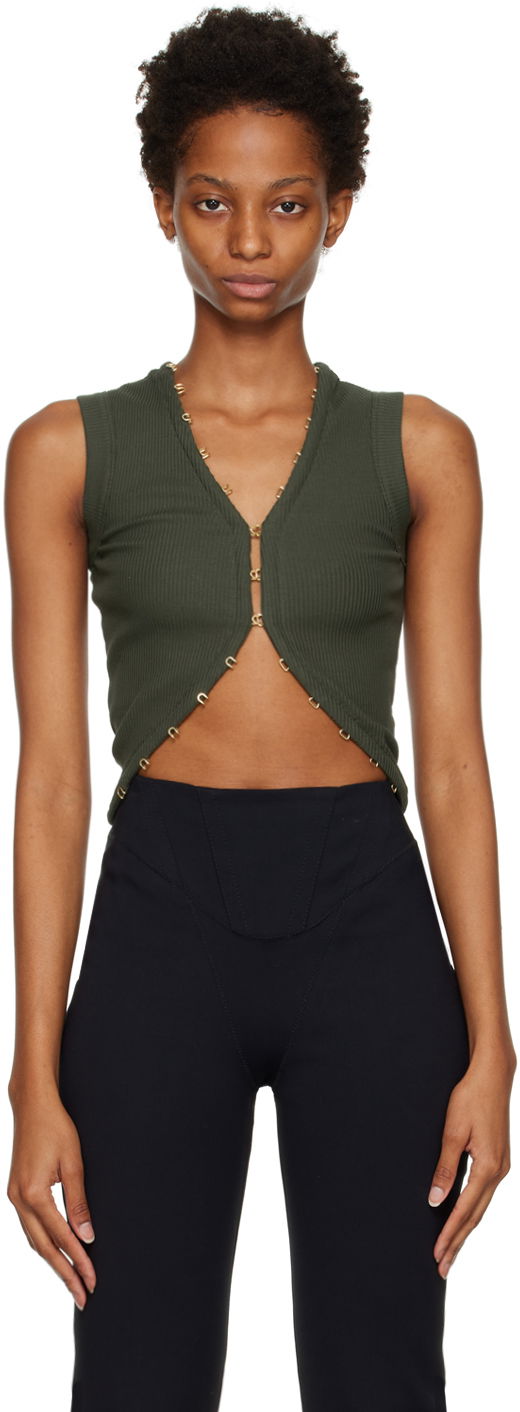 Tanktop Dion Lee Hook & Eye Ribbed Tank Top Grøn | C3075F22, 0