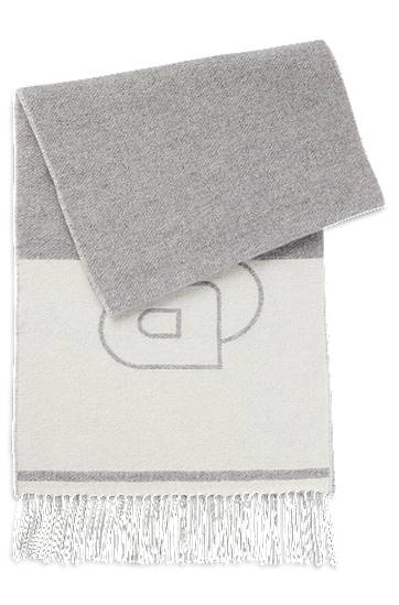 Tørklæde BOSS Wool Blend Scarf with Double B Monogram Grå | 50533865, 0