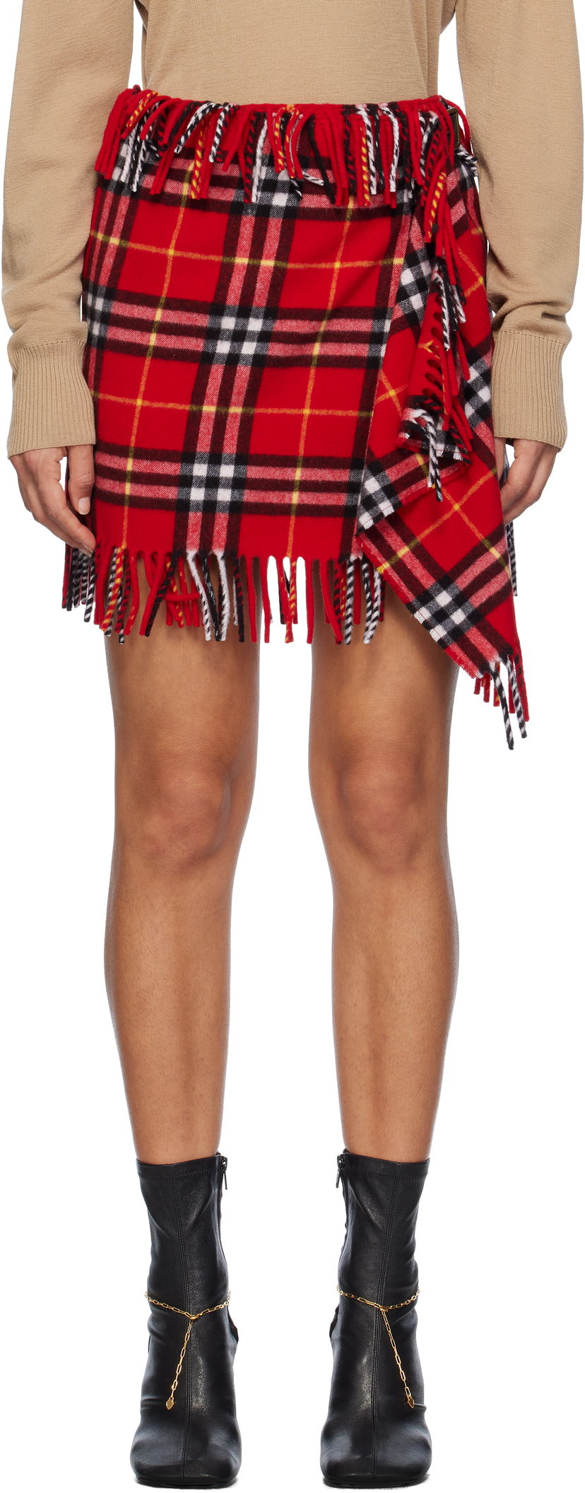 Nederdel Burberry Wool Cashmere Scarf Mini Skirt Rød | 8099715