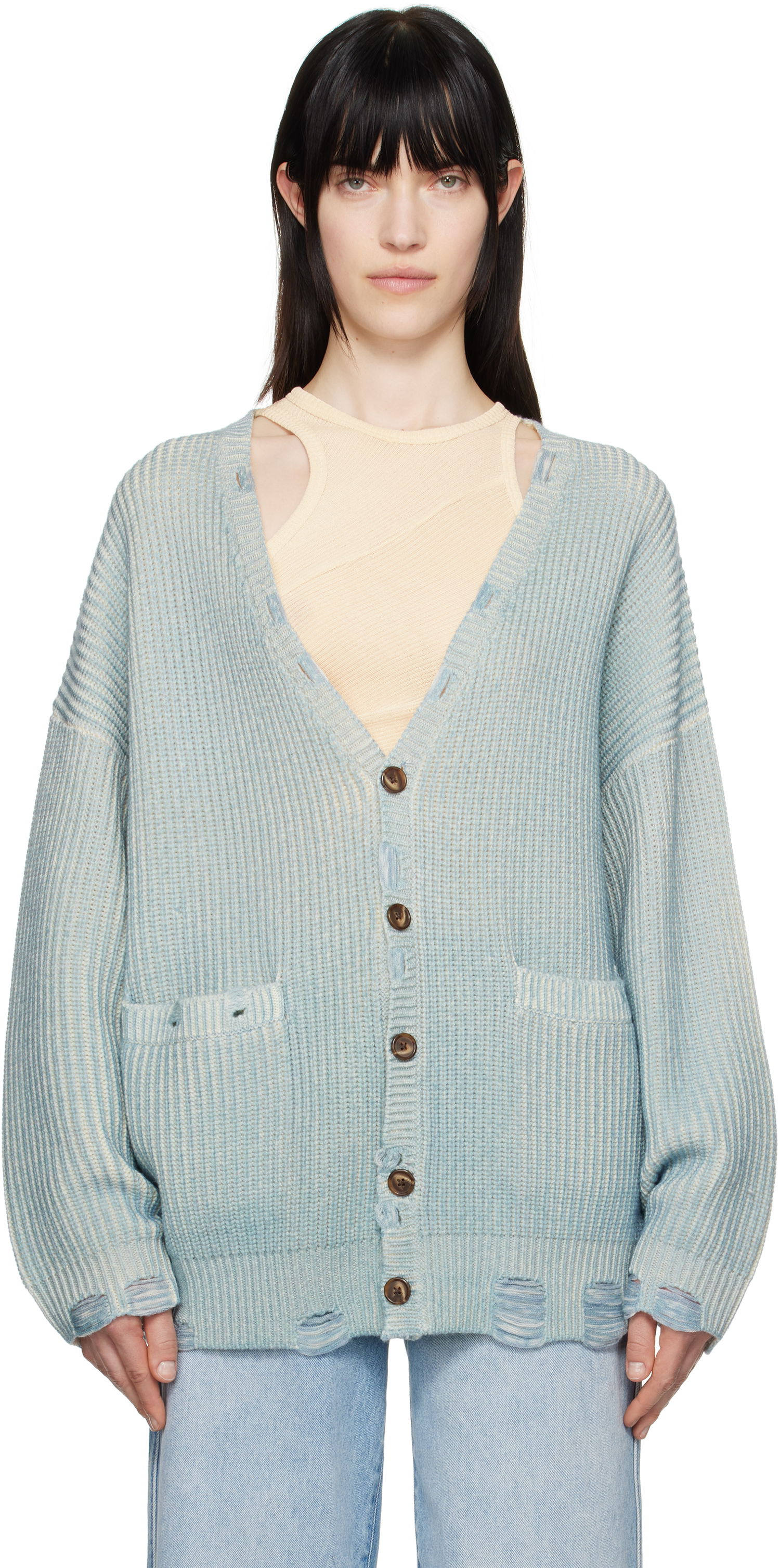 Sweater R13 R13 Oversized Distressed Knit Cardigan Blå | R13WY198-Y183B, 0