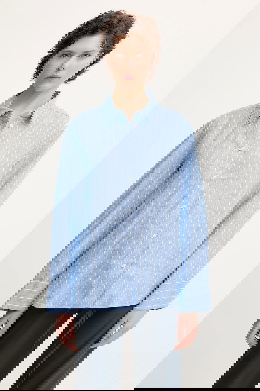Skjorte Samsoe Samsoe Samsoe Samsoe SANOT Relaxed Linen Shirt Blå | F25100015, 0