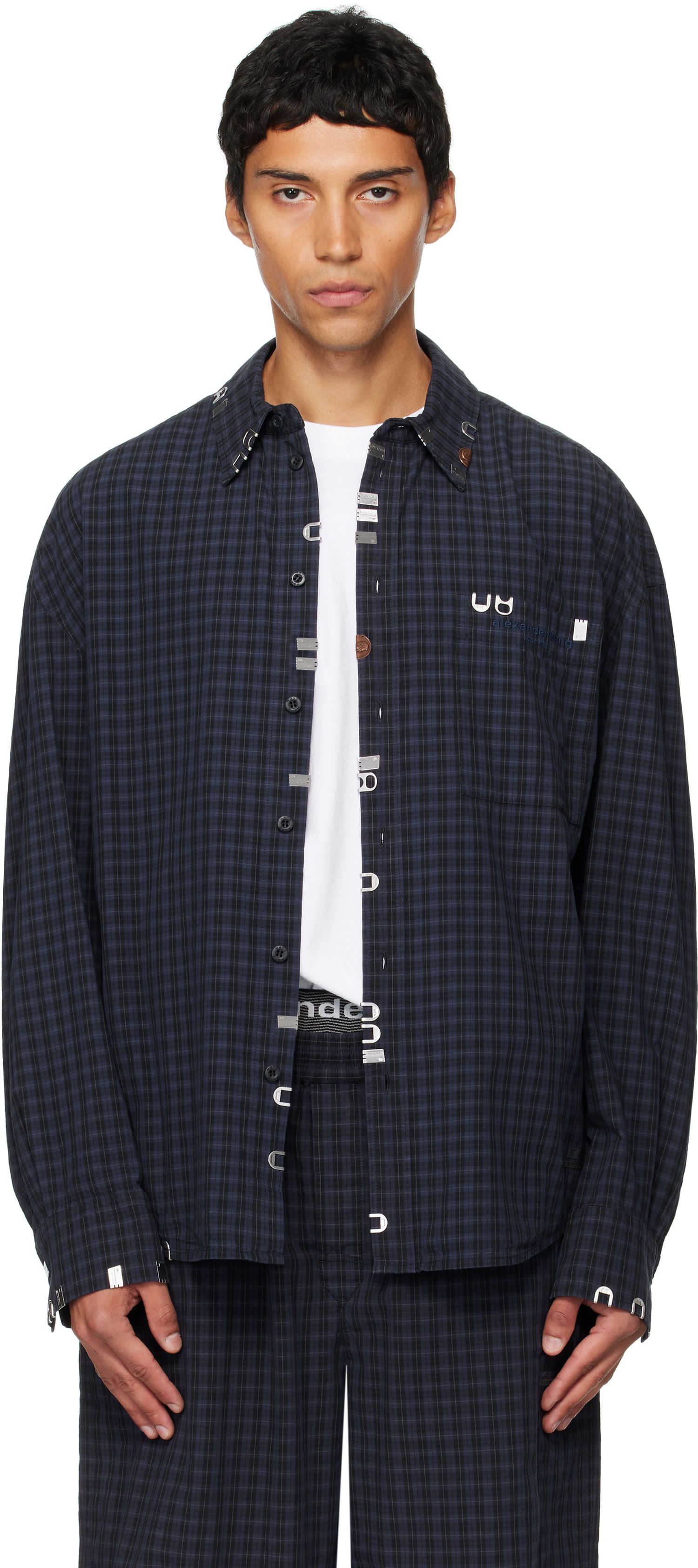 Skjorte Alexander Wang Alexander Wang Boxy Check Shirt Mørkeblå | 6WC3251093, 0