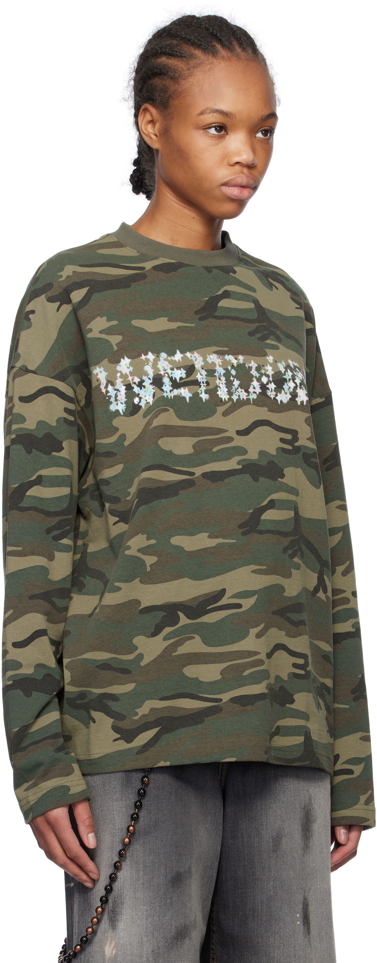 T-shirt We11done We11done Sparkle Logo Camo Long Sleeve T-Shirt Grøn | WD-TT0-25-742-U-MX, 1